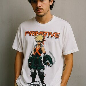 NWOT Primitive x My Hero Academia Katsuki Bakugo White Graphic Tee XL